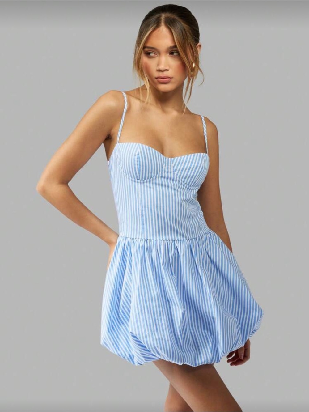 Striped Blue Bustier Bubble Dress